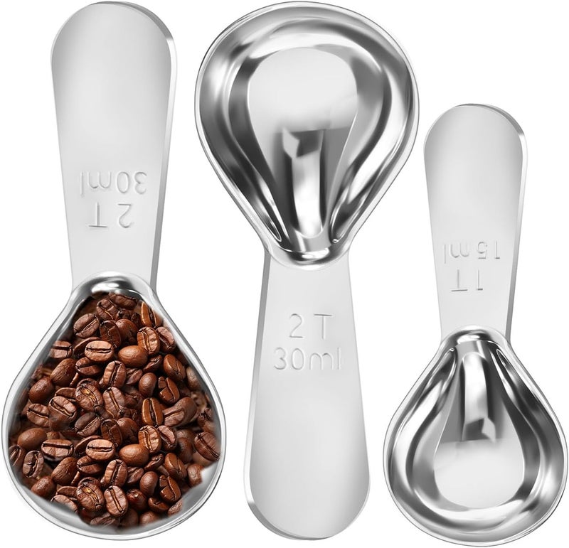 Quadafy Stainless Steel Coffee Scoop Set - 3 Pc Measuring Spoons (2Tbsp & 1 Tbsp Scoop) for Ground Coffee, Tea, Sugar Or Flour, Short Handles - Image 1